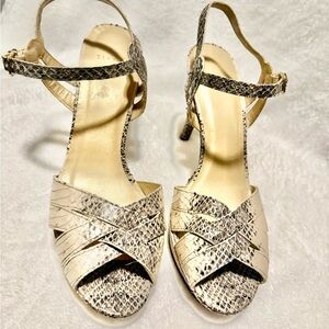 Stuart Weitzman Women's Snakeskin-Effect Ankle Strap Sandals - Cream